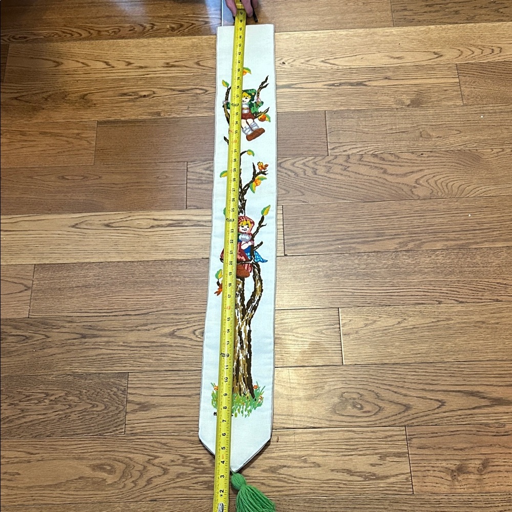 Hummel Crewel Tree Design Wall Hanging with Green Tassel Handcrafted Handmade